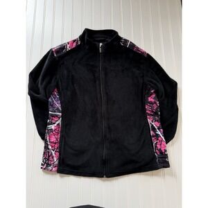 Muddy Girl‎ Moonshine Camo Fleece Jacket Women L Pink Black Full Zip